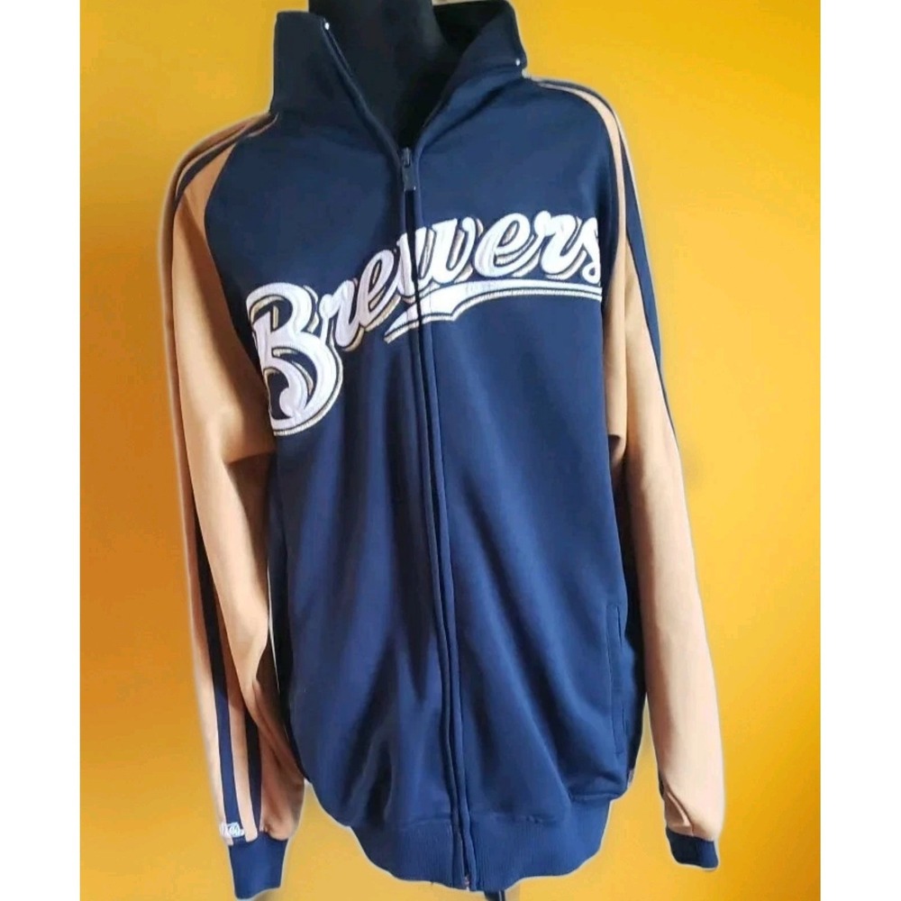 Brewers Stitches MLB Baseball Full Zip Blue Embroidered Jacket Sz Medium Mens